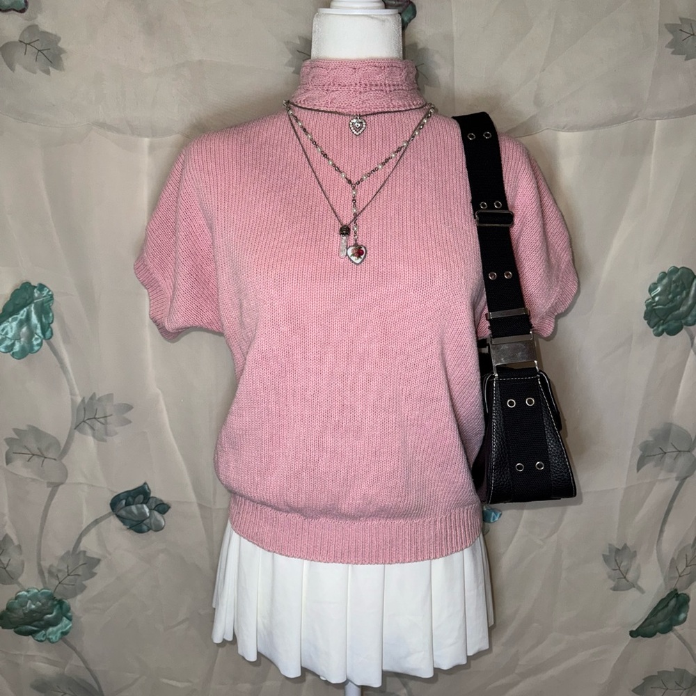 Vintage 00s Pink women’s sweater short sleeve coquette #cottagecore